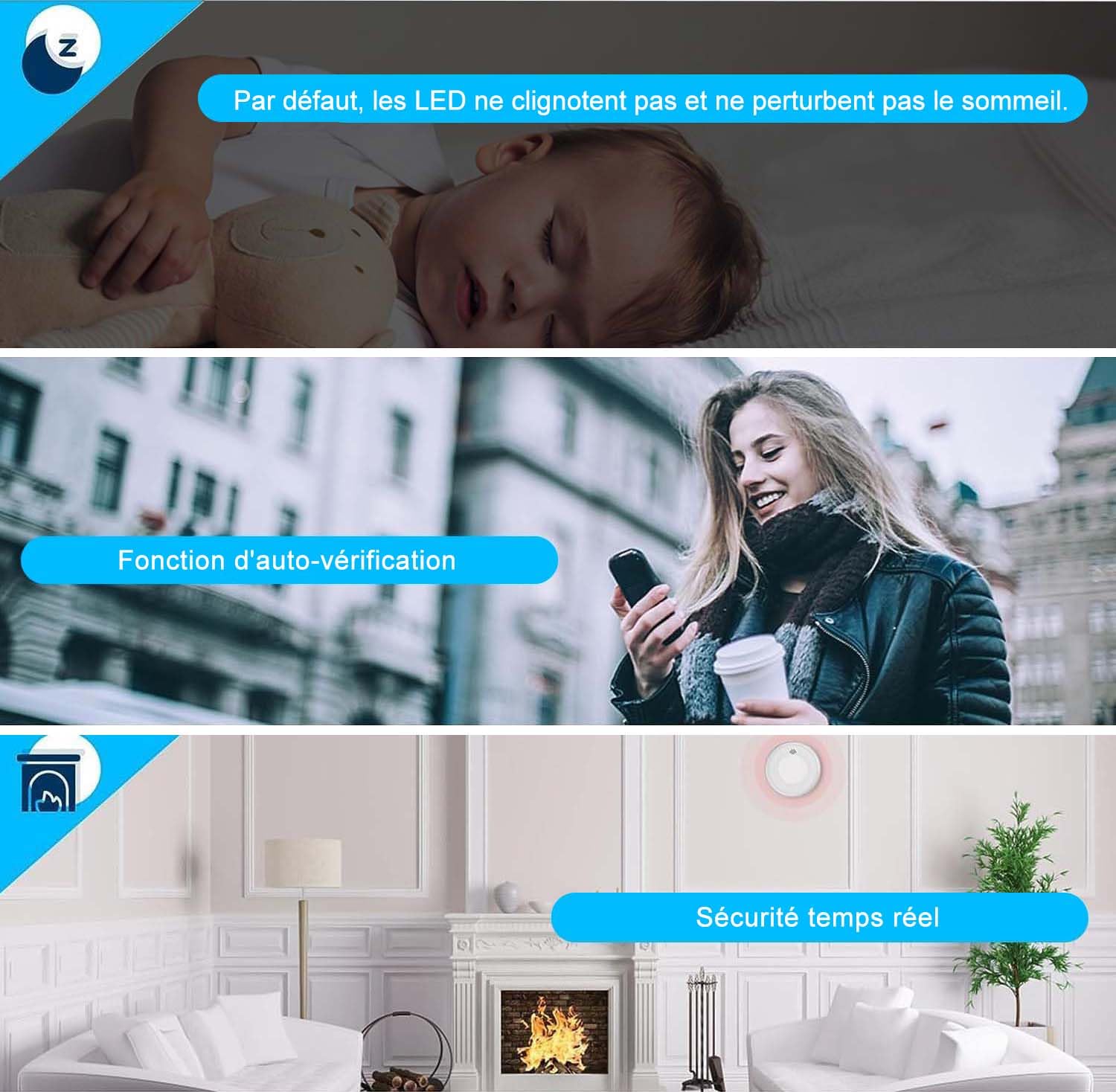 Détecteur de fumée Wi-FI Intelligent, Batterie de 10 Ans avec Notification d'App, Fonction silencieuse et Auto-Test, Conforme à la Norme en 14604 (Compatible avec l'App Tuya/Smart Life)-1 pièces