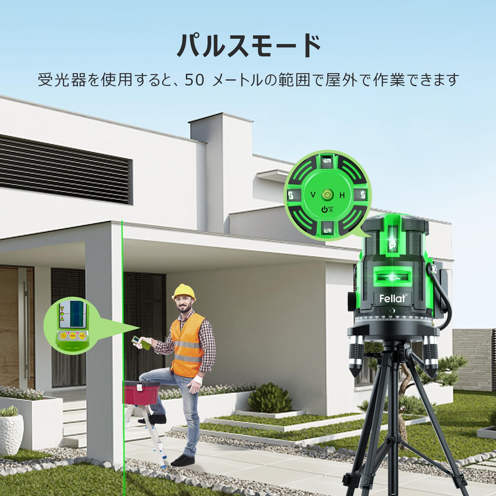 Amazon | FELLAT レーザー墨出し器 5ライン グリーンレーザー 4方向大 