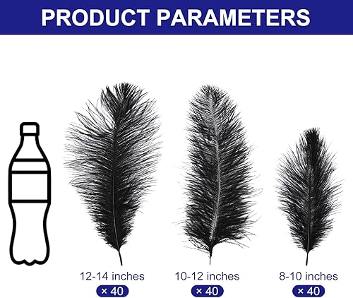Miniatura 2 de PATIKIL 120 plumas naturales de avestruz negroblanco para centros de mesa de boda, arreglos florales y decoración del hogar (negro)