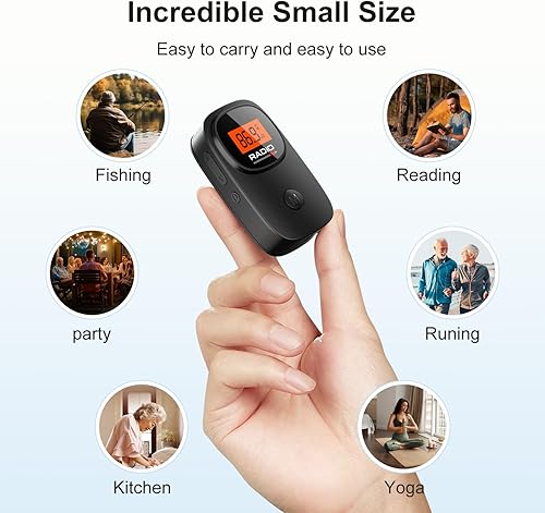 Miniatura 7 de Mini radio FM portátil de bolsillo con clip, con excelente recepción, pantalla LCD transparente, estación preestablecida, radio digital con pilas