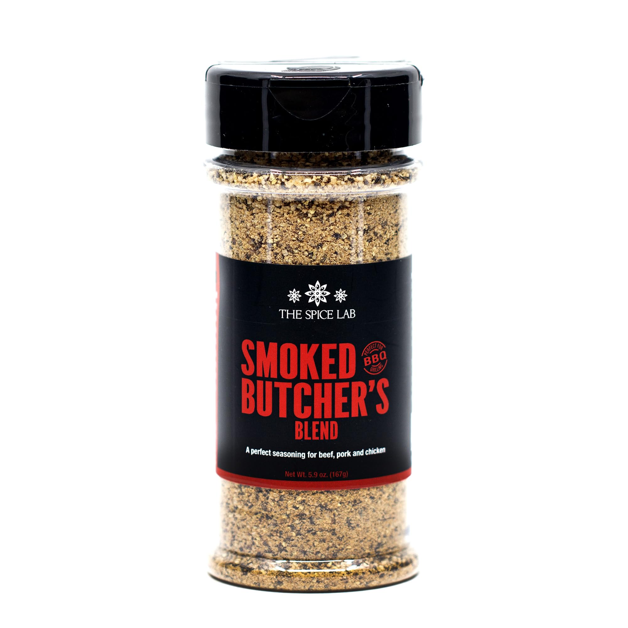 The Spice Lab Smoked Salt & Pepper Butcher’s Blend - Kosher & All-Natural Butcher Craft Brisket Seasoning - Smoked Butchers Blend BBQ Rub for Beef, Pork & Chicken - 5.9 oz Shaker - Non-GMO Spice