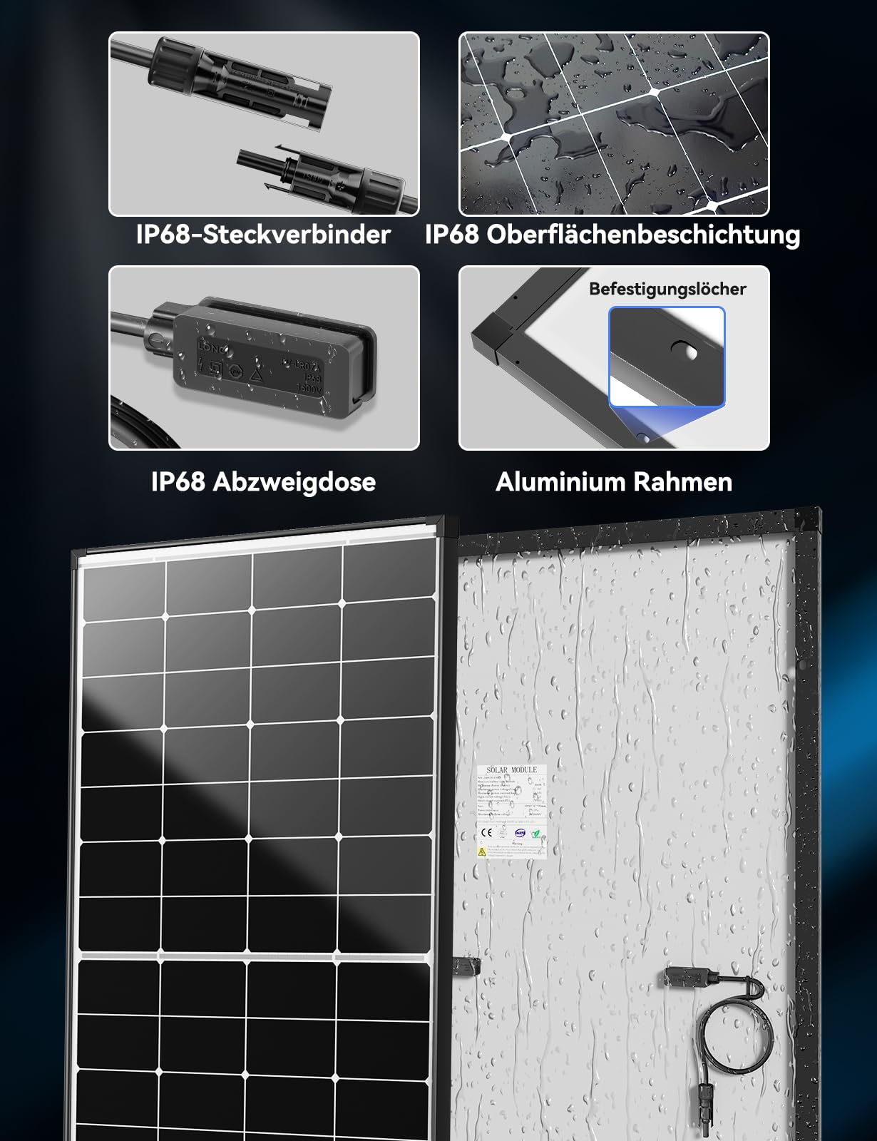 300W Solarpanel 12V Monokristallines Solarmodul PV-Modul 25.4% Hoch-Effizienz für Wohnwagen Wohnmobile