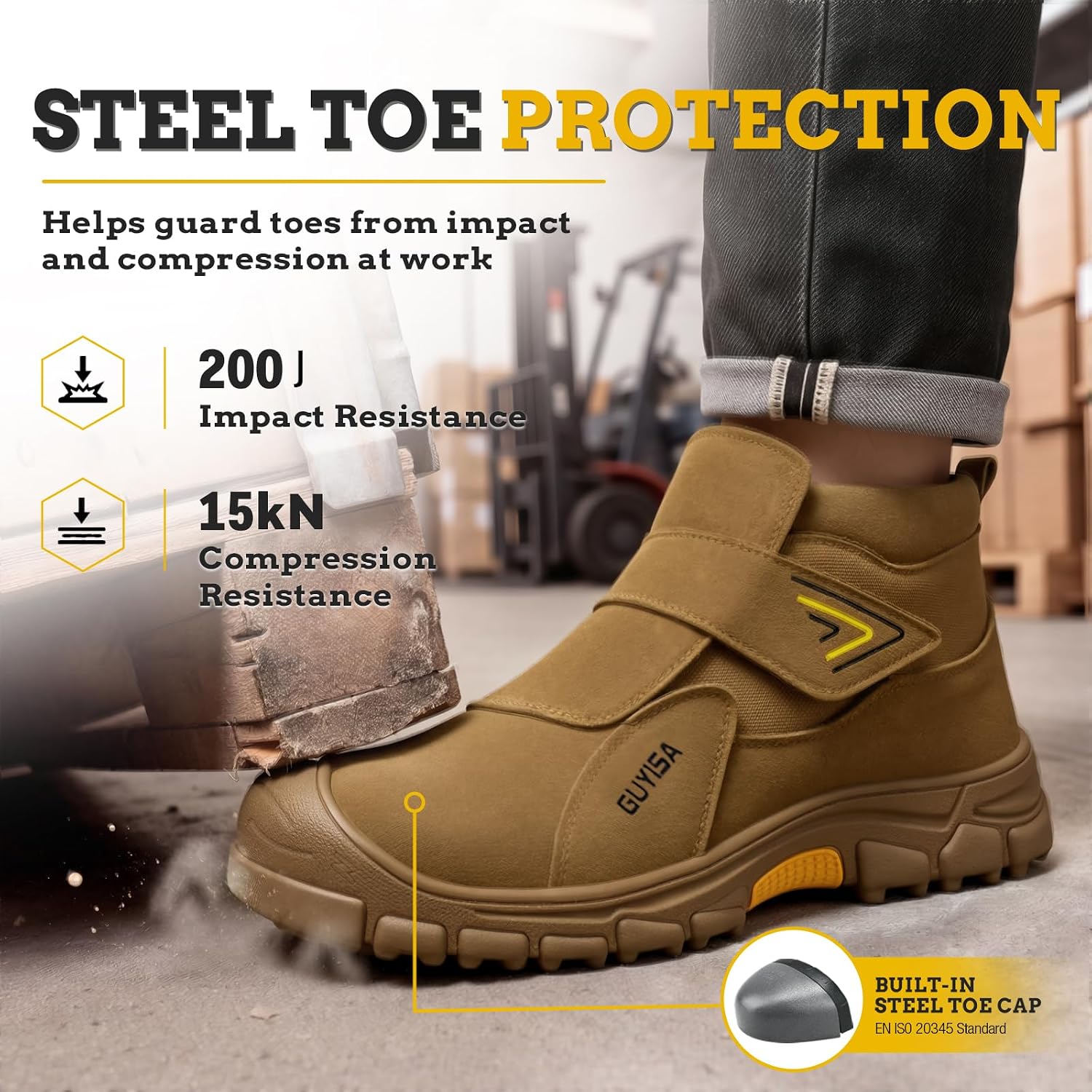GLANOUDUN Steel Toe Boots for Men, Welding Work Boots with Puncture-Resistant Midsole, High Top Hook and Loop Safety Footwear for Welding Workshop Construction Warehouse Factory