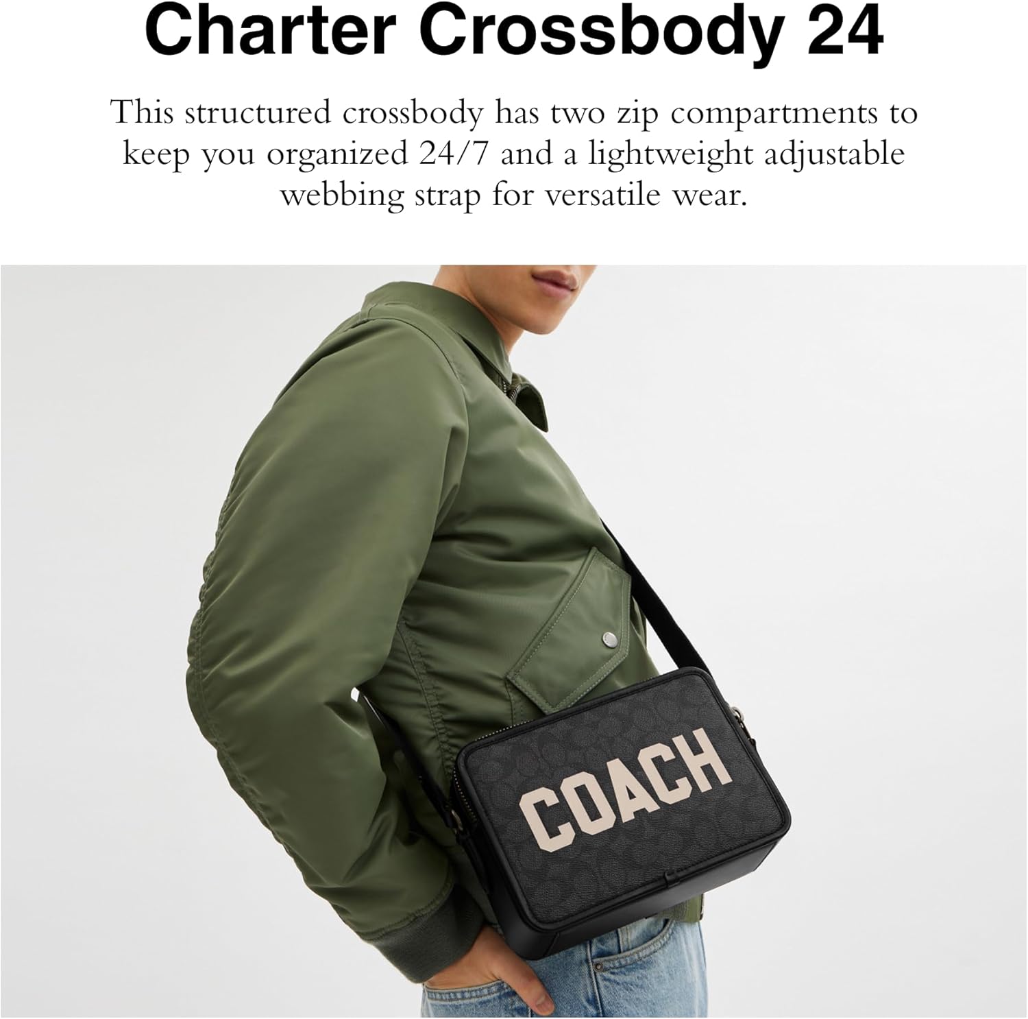 Coach Mens Charter Crossbody 24 in Signature Canvas Graphic Charcoal Multi Medium