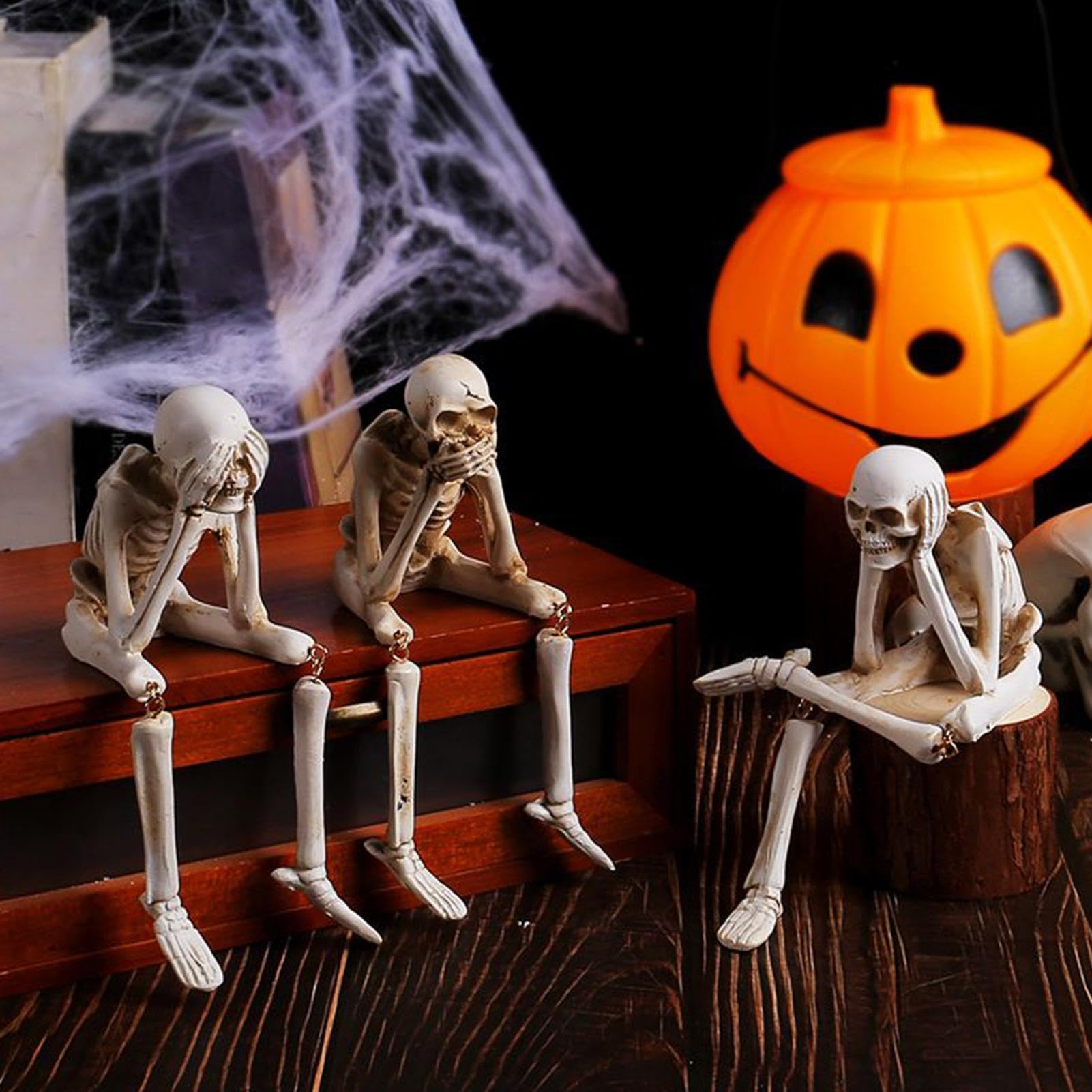 Szkielet Halloweenowy 3 Sztuki Realistycznych Dekoracji Siedzących