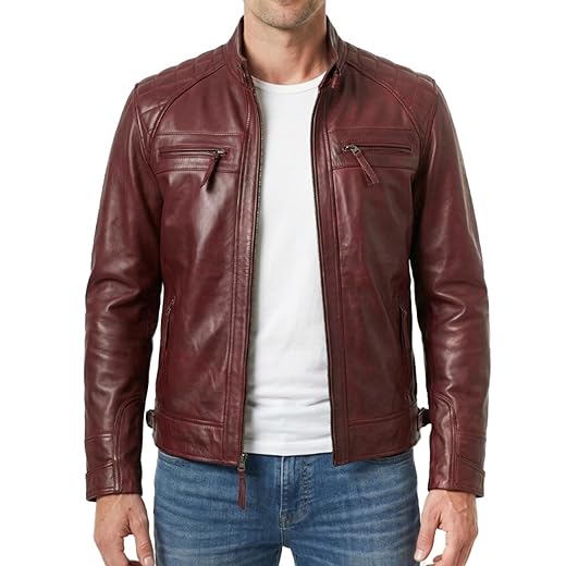 Decrum Jaqueta de couro masculina - estilo Cafe Racer jaquetas de couro de cordeiro real para homens