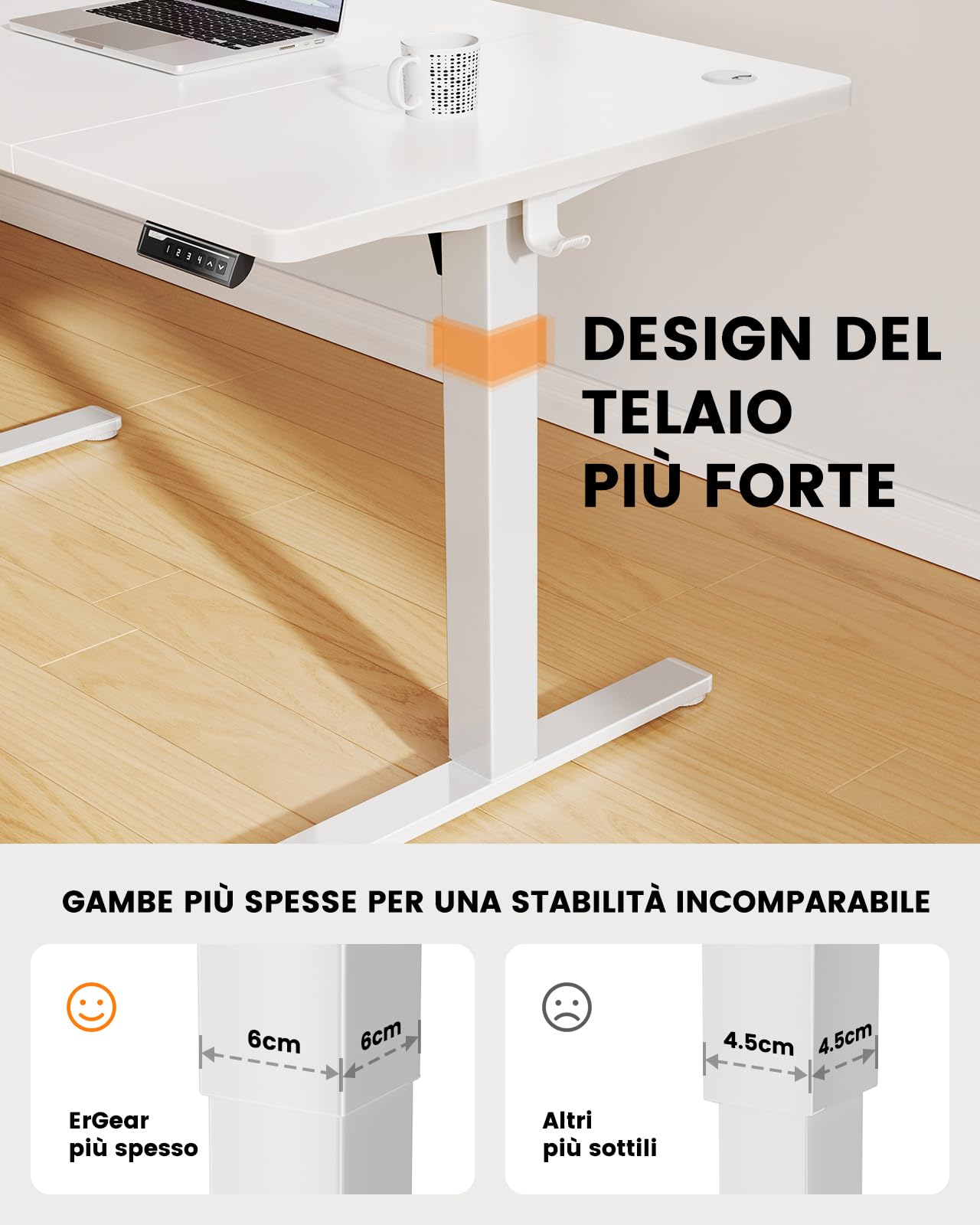 ErGear Scrivania elettrica regolabile in altezza, 120 x 80 cm, portata 100 kg, con motore senza spazzole avanzato, funzione silenziosa, robusto telaio in metallo