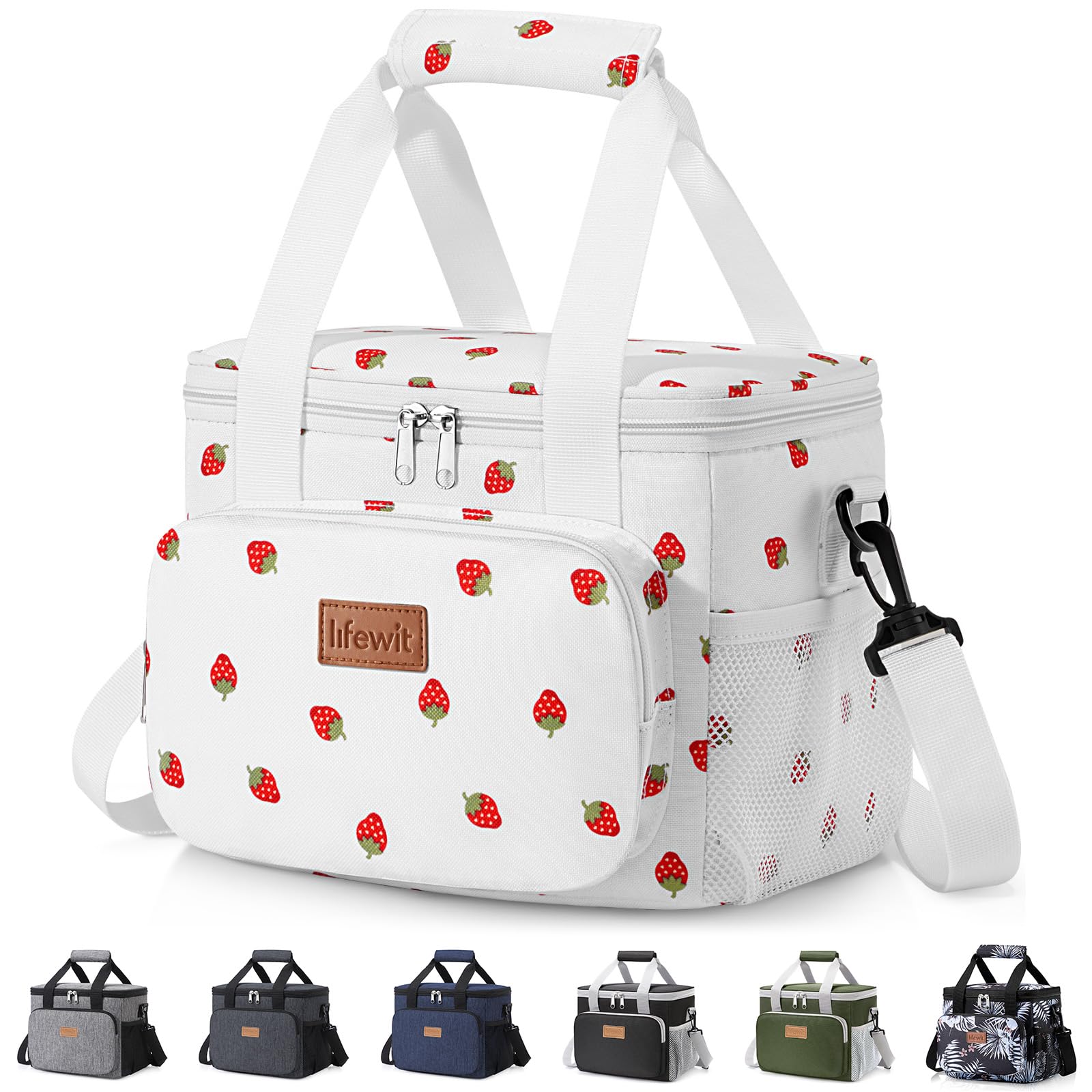 Lifewit Medium Lunch Bag, Insulated Lunch Box, Soft Cooler Cooling Tote for Adult Men Women, Strawberry 12-Can (9L)
