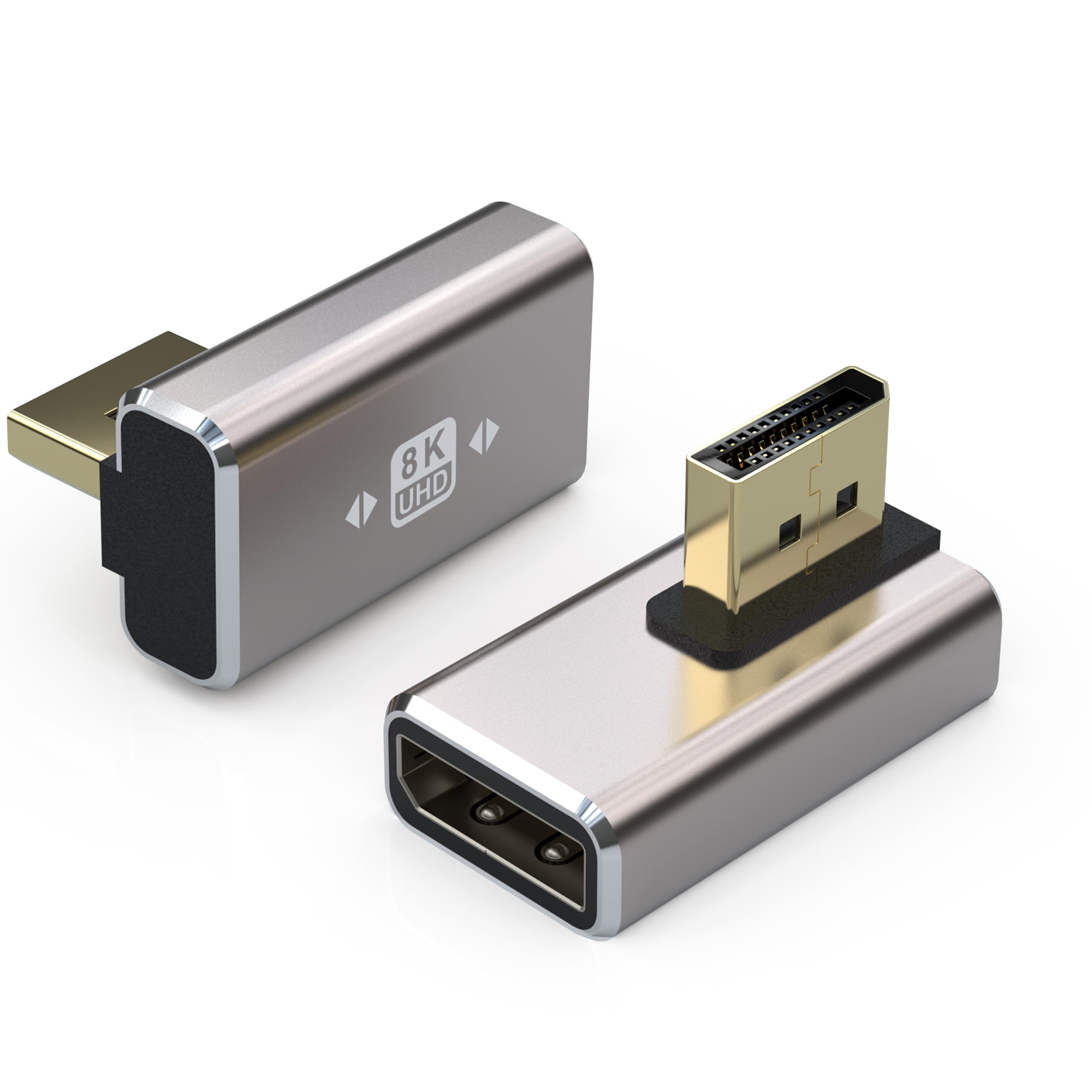 VMOJO DisplayPort-Koppler-Adapter,90 Grad Displayport Adapter für Gaming und Laptops, 8K@60Hz UHD HDR DP 1.4 aufrechter vertikaler Winkel, Stecker auf Buchse, Verlängerungsstecker [2Pack]