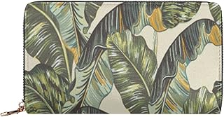 Carteira feminina de folha de bananeira com zíper em volta da carteira de couro tropical com zíper em volta da carteira clutch com porta-cartões organizador