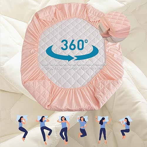 Miniatura 5 de Protector de colchón impermeable tamaño Queen, funda de colchón acolchada con bolsillos profundos elásticos de 17 pulgadas, bordes elásticos,
