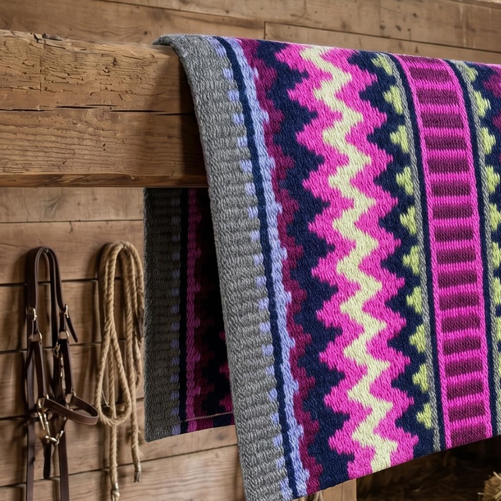 Western Show Saddle Pad/Blanket for Horses - Handmade Wool Saddle Blanket with New Zealand Design, Thick, Durable & Comfortable for Horse Riding (34” L x 42” W x 1) M26