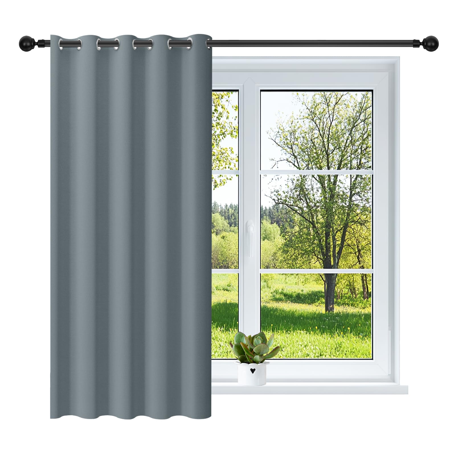NAKIHOUSE Gray Blackout Curtains, Thermal Curtains 46" Wide x 54" Drop Super Blackout Eyelet Ring Top Curtains Bedroom, Single Curtain for Door Doorway Window Living Room Bedroom, 1 Panel