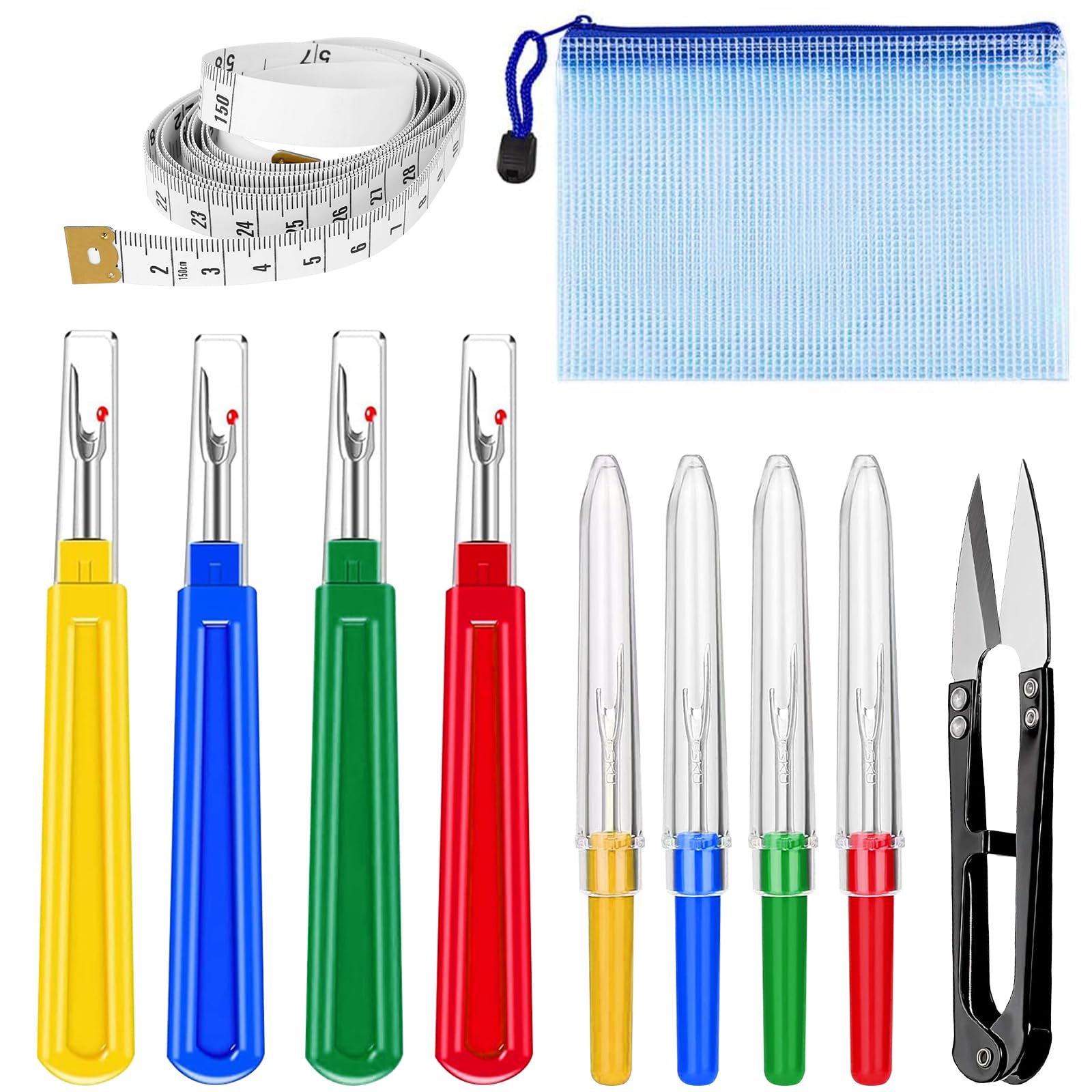 10Pcs Seam Ripper Unpicker Kit, Big & Small Stitch Remover Set with Scissors Storage Bag, Thread Cutter Sewing Tool for Tailor Dressmaker DIY Craft Gift