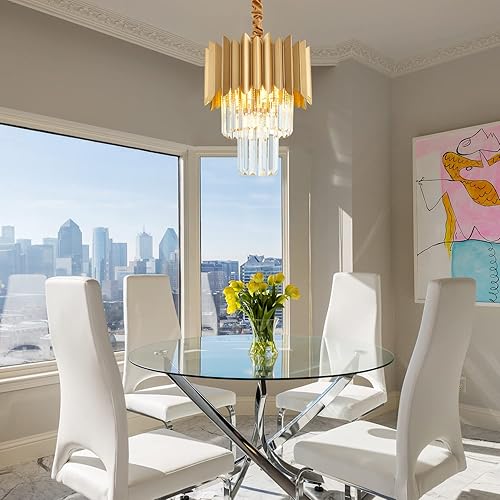 Miniatura 9 de Lámpara colgante de cristal dorado de 11 pulgadas, 4 luces de 3 niveles de lujo, lámpara colgante de cristal perfecta para comedor, dormitorio,