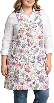 Plus Size Cross Back Apron for Women Canvas Adjustable with 2 Large Pockets Kitchen Cooking Baking Gardening