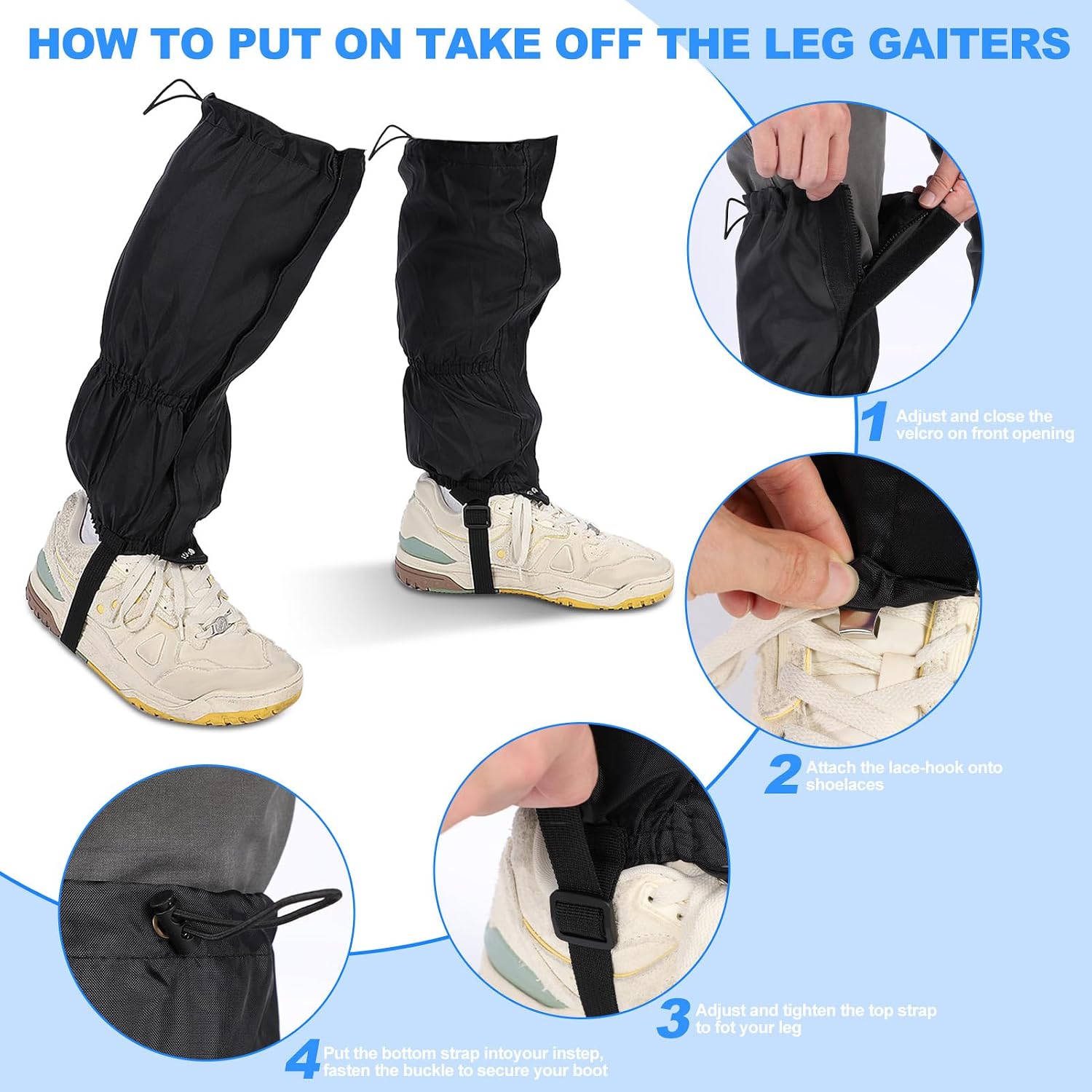 Leg Gaiters Windproof Water Resistant Snow Sand Adjustable Boot Gaiters for Hiking Walking Backpacking