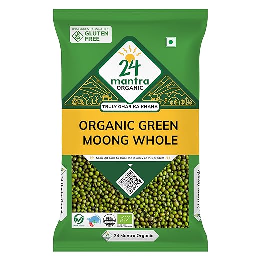 24 Mantra Organic Unpolished Green Moong Whole/Hari Moong/Pesara Pappu- 500gms | Pack of 1 | 100% Organic | Chemical Free & Pesticides Free | Ideal for Sprouting | Unadulterated