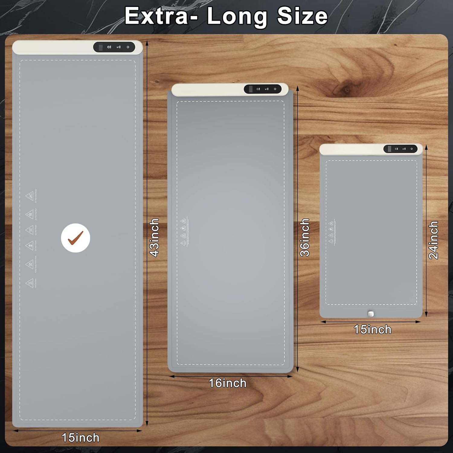 fyy extra long warming mat for food - rapid and full surface heating, 6 temp settings, 6h timer, rollable portable food warming mat for gatherings, parties, keep meal warm (xxx large size, gray) xxx large size: 43"x15" gray