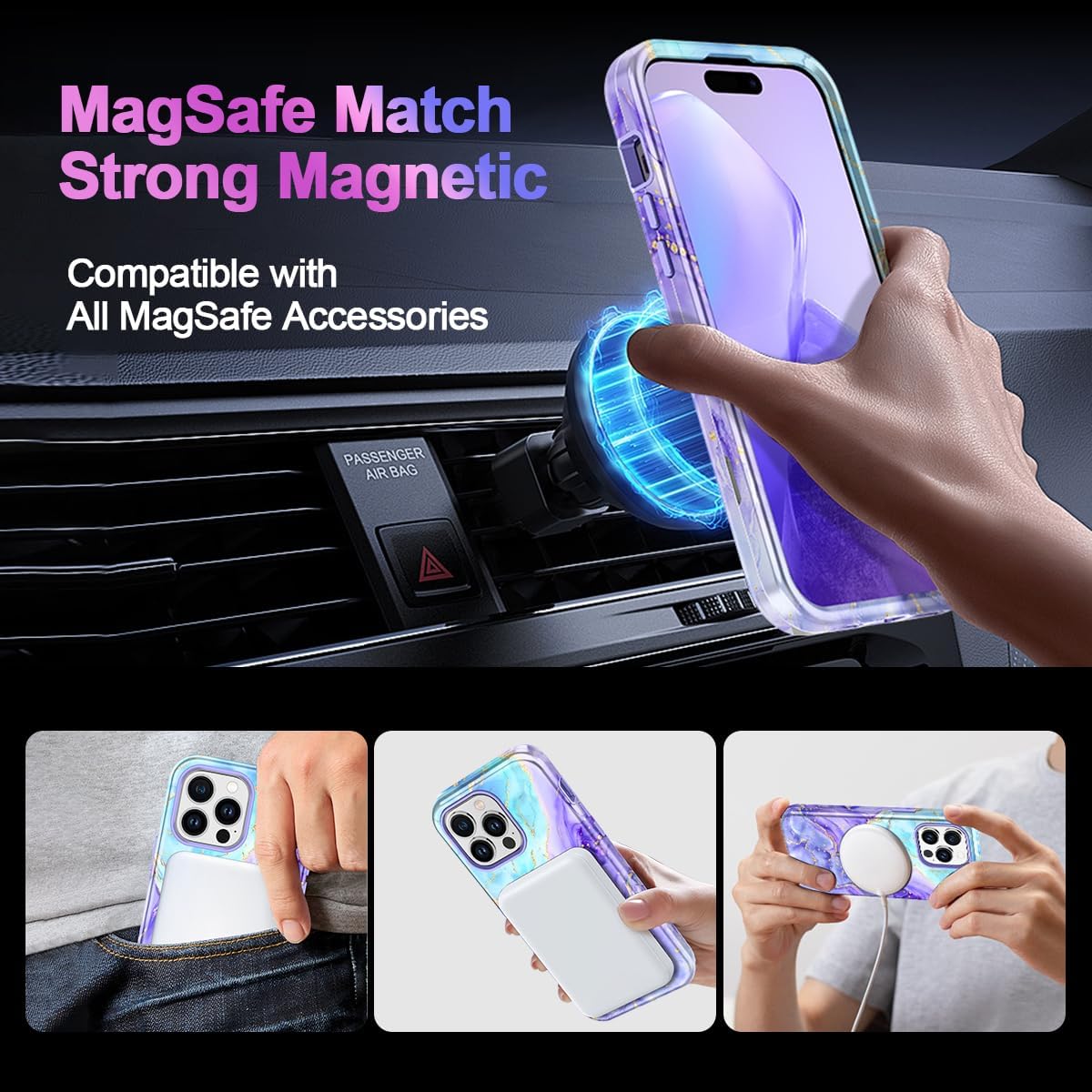 Casetego for iPhone 14 Pro Max Case,Compatible with MagSafe,[Military Grade Drop Test] Full Body Protection Slim Shockproof Rugged Marble Women Girls Case for iPhone 14 Pro Max 6.7 inch,Cobalt Violet - Image 3