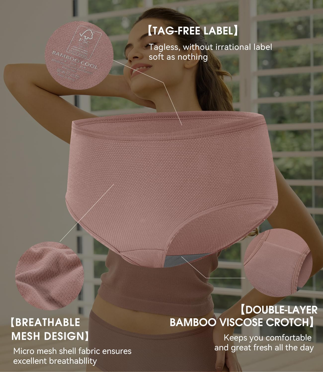 BAMBOO COOL Damen-Unterwäsche, atmungsaktives Netzgewebe, feuchtigkeitsableitend, weich und leicht