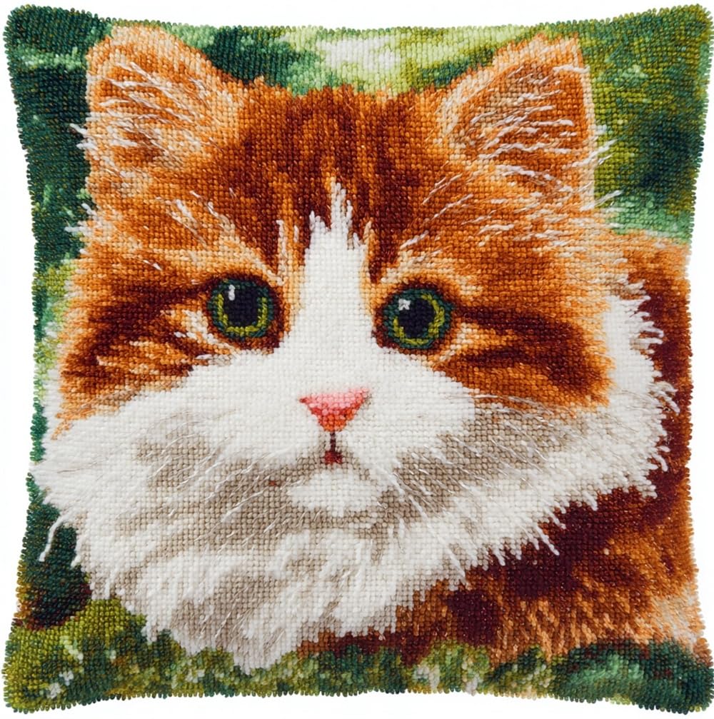 FWRTYCB 3D Pillow Latch Hook Embroidery Kits Brown White Cat Scottish Cush
