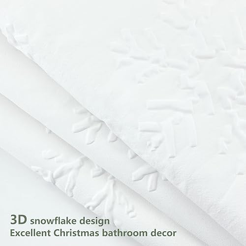 Miniatura 4 de Cortina de ducha de copo de nieve de Navidad con patrón 3D para decoración de baño, juego de cortina de ducha de tela blanca de Navidad,