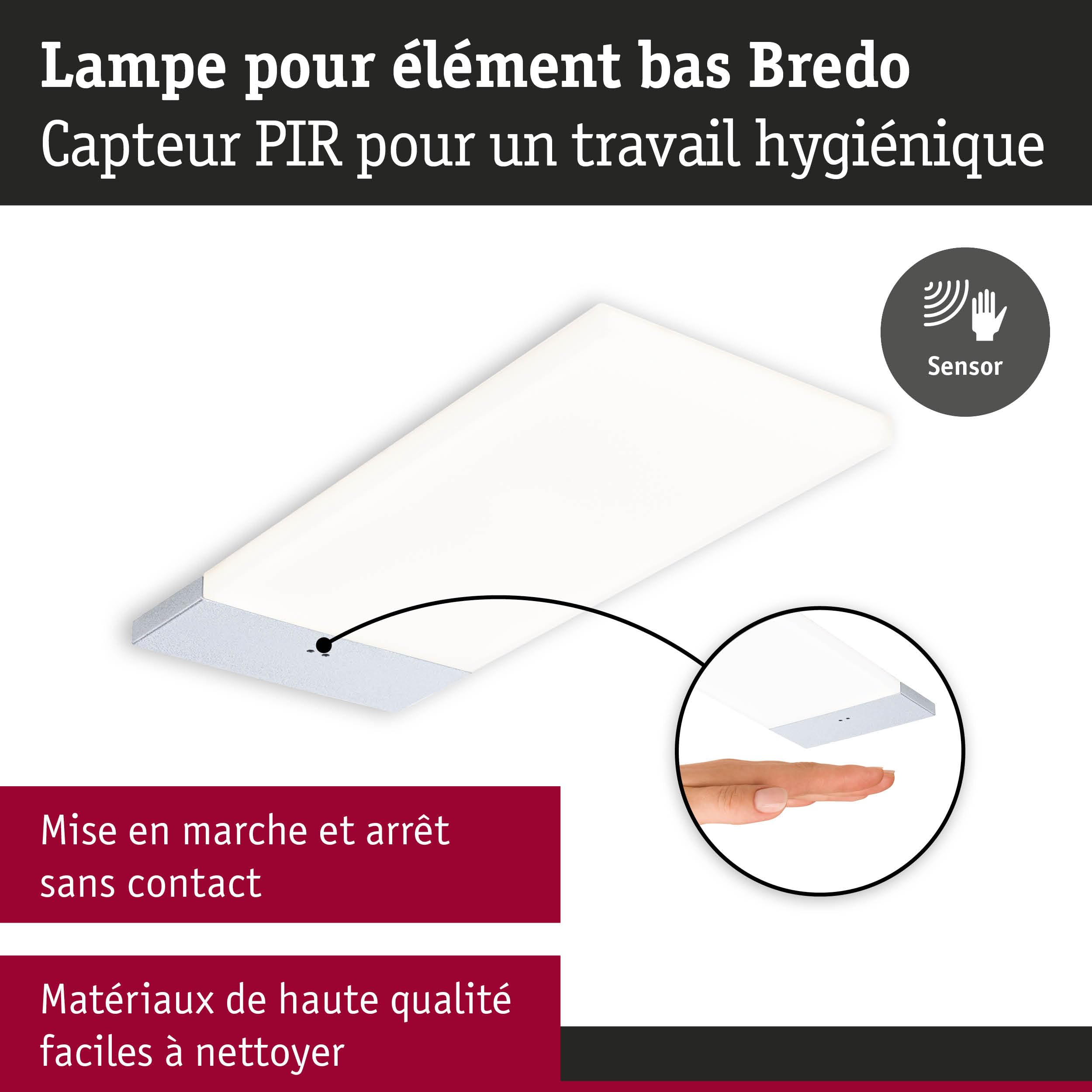 Paulmann 92121 LED sous-meubles Bredo avec capteur de proximité kit de 3 3000 K 2,5W 80x190 mm 180lm Argent luminaire en saillie pour meuble