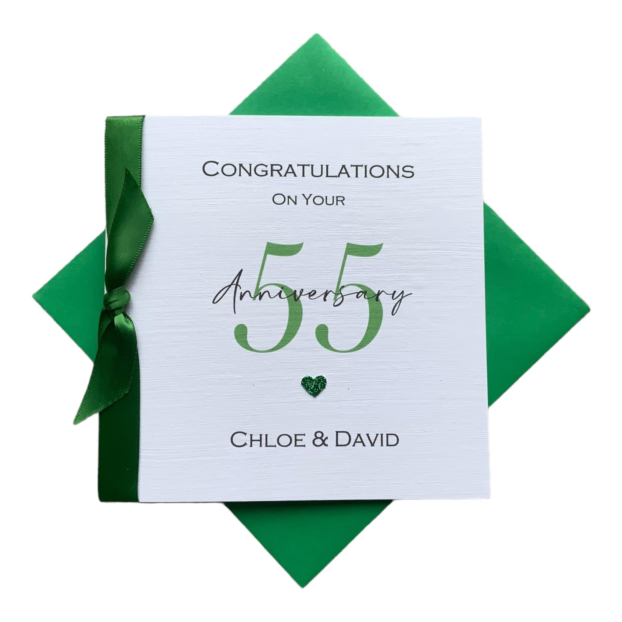 55th Wedding Anniversary Card - Emerald 55 Year Fifty Fifth Anniversary Greeting Card, Personalised Gift for Wife, Husband, Parents, Couple Friends - Various Designs (Ribbon Number) โ image 1