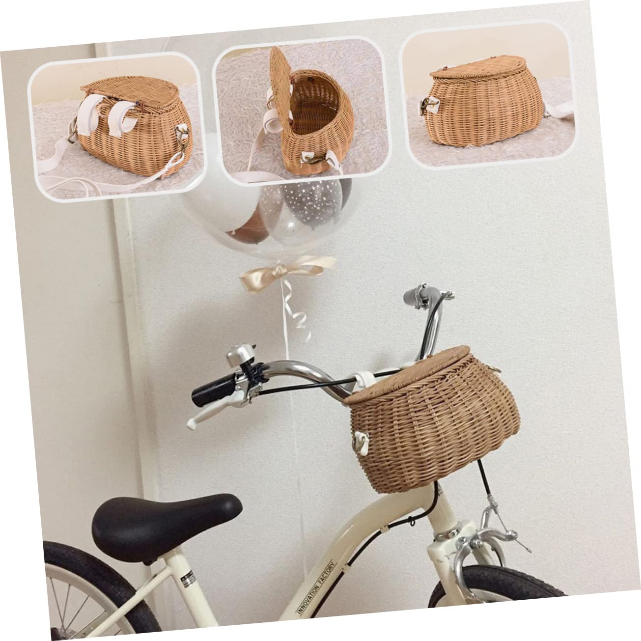 POPETPOP 2 Pièces Panier De Vélo Panier De Vélo pour Enfants Paniers De Rangement avec Couvercles Panier De Vélo avec Couvercle Panier De Vélo en Osier De Pique- Vélo Vélo pour