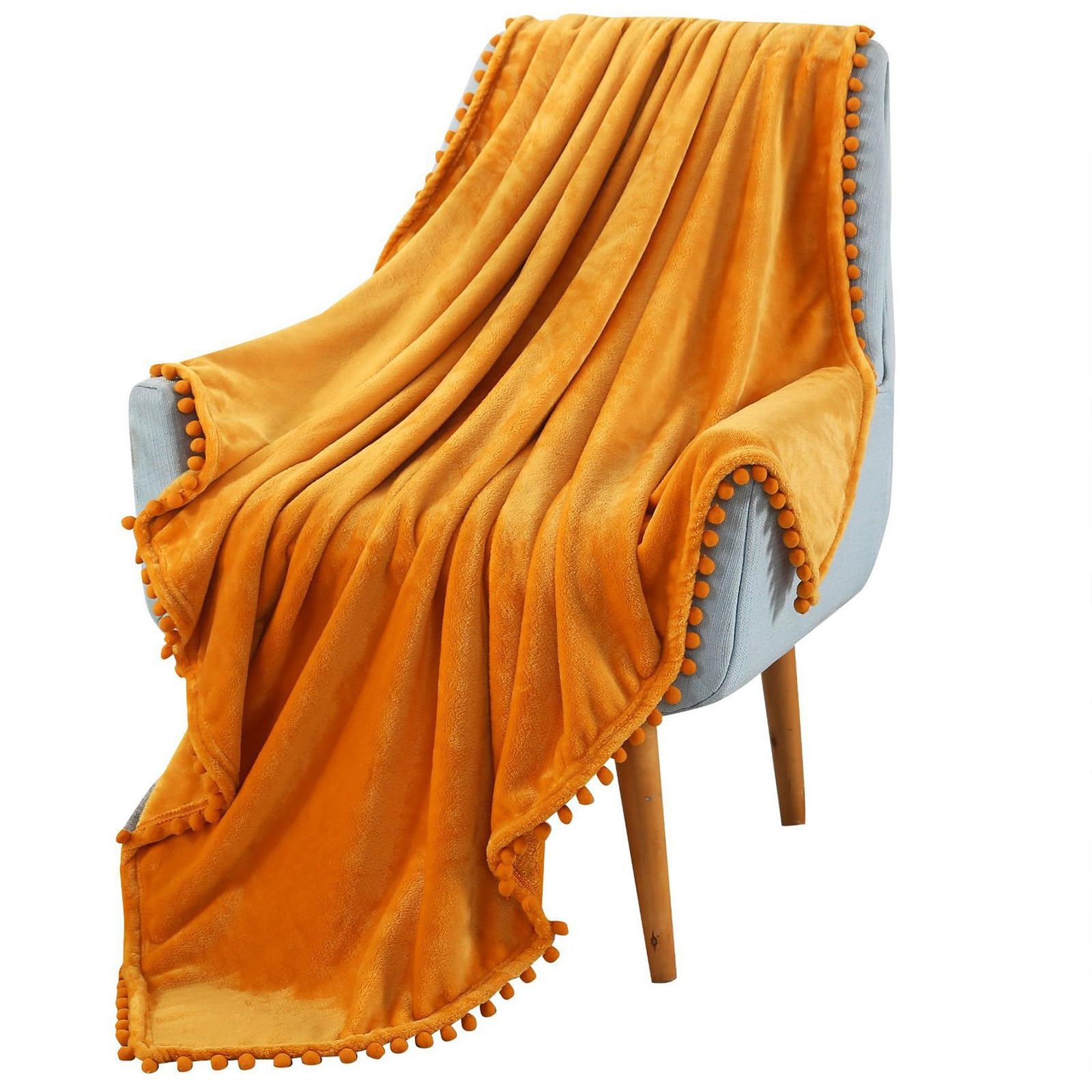 Couverture Polaire Idée Cadeau Noël Jeté Canapé Pompons Jaune