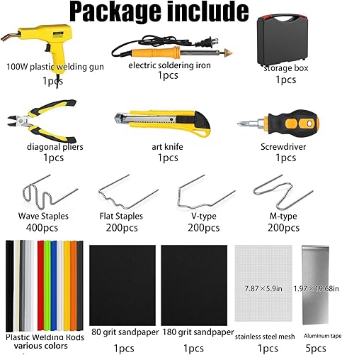 Miniatura 2 de Soldador de plástico, kit de soldadura de plástico 2 en 1, kit de reparación de plástico de grapadora en caliente para reparación de grietas de
