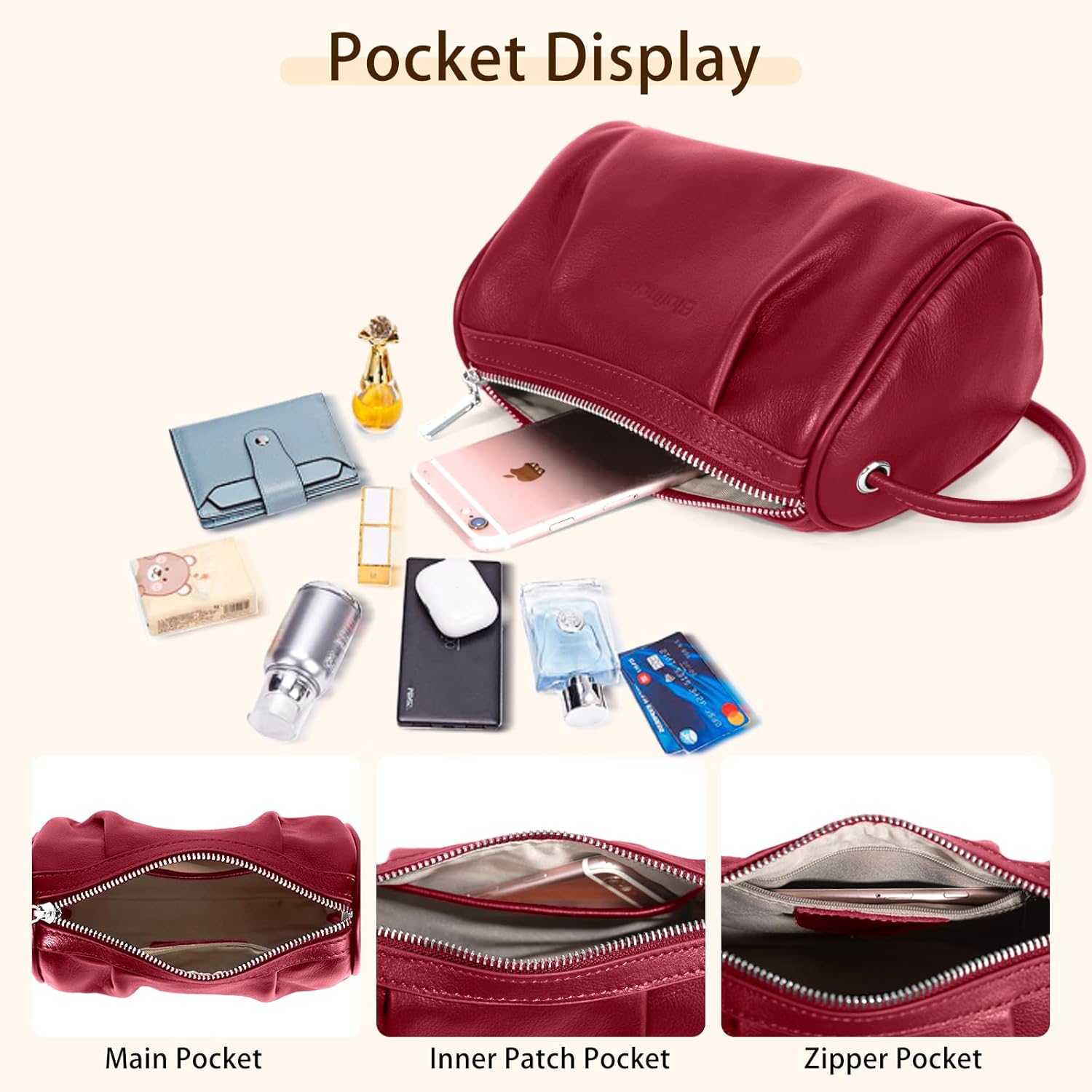 Women's Genuine Leather Small Crossbody Bag Barrel Hobo Purse for Evening Dating Weekend Casual Light Outings