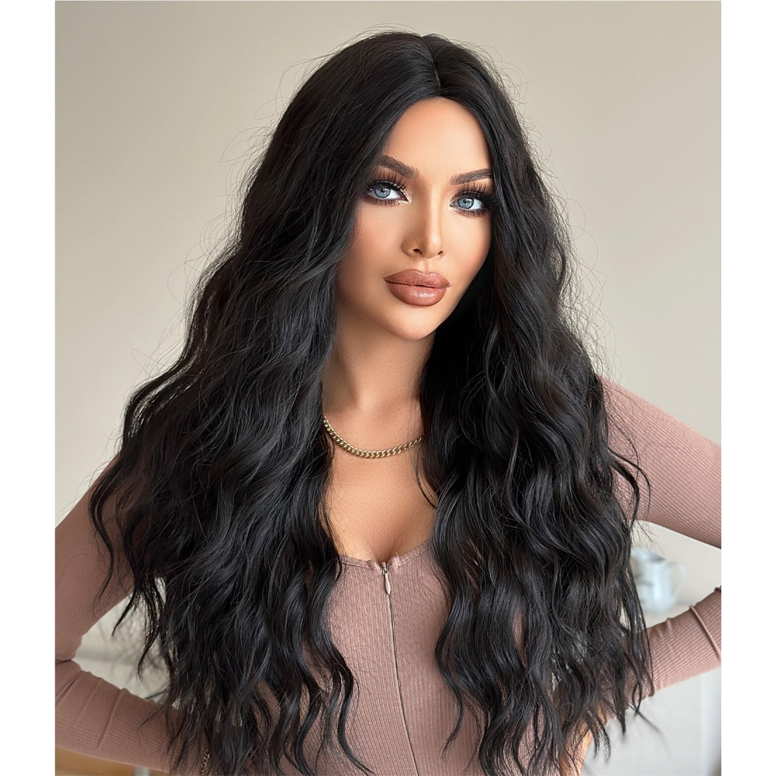 Perruque cheveux longs bouclés naturels pour masquer la perte de volume