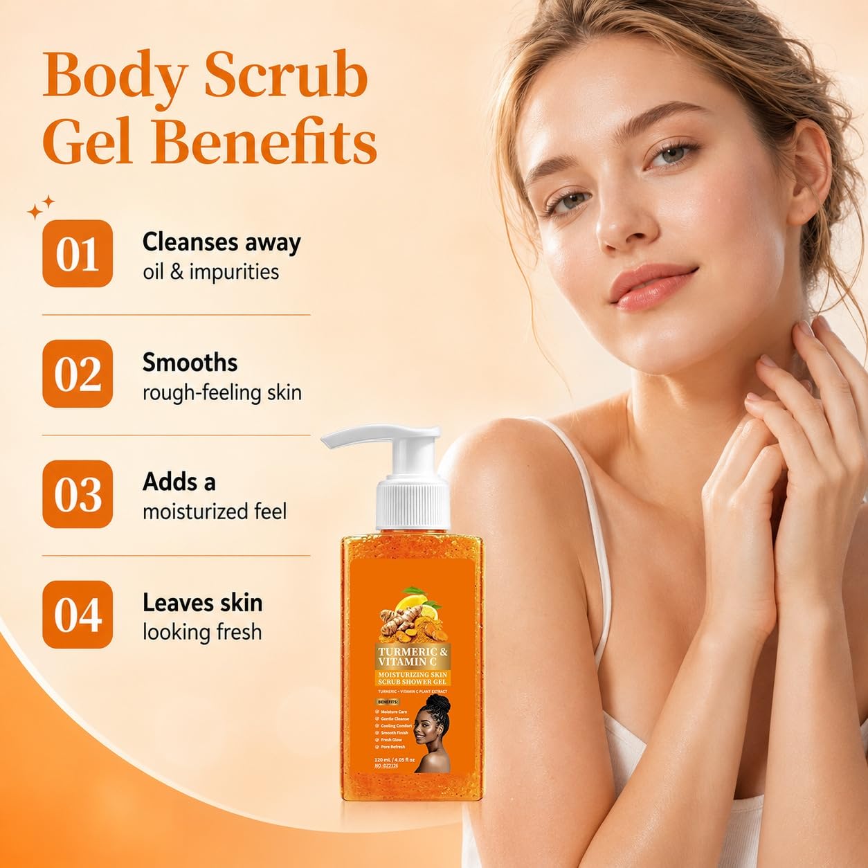 Gel Doccia Scrub Con Curcuma E Vitamina C - Detergente Esfoliante per corpo per uomini e donne, trattamento quotidiano idratante per pelle secca, gel detergente (5 pezzi)