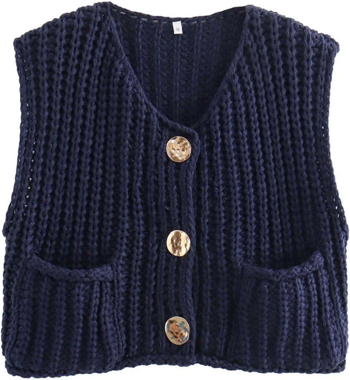Womens Crochet Vest Button Down Crop Knit Top 2025 Winter Casual Sleeveless Cardigan Sweaters with Pockets
