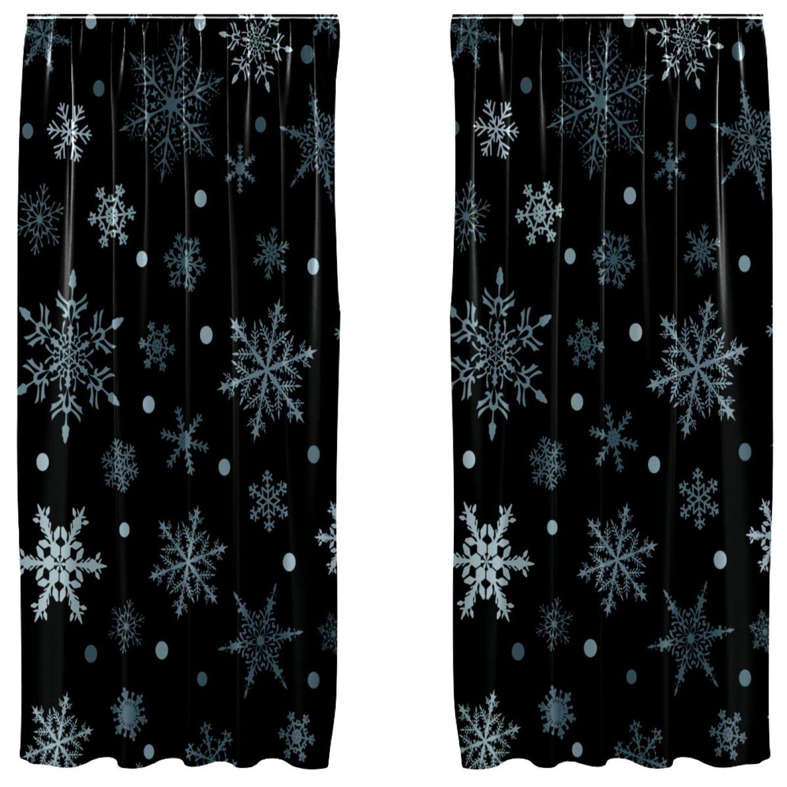 Cortinas de salón con copos de nieve navideños, 2 paneles grises de 55x84 pulgadas