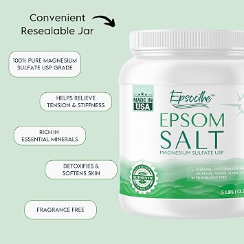 Epsoothe 5 Lbs Jar Epsom Salt Bath & Foot Soak and Scrub | Pure & Natural Magnesium Sulfate USP | Soothes Muscles & Joints, Enhances Well-Being