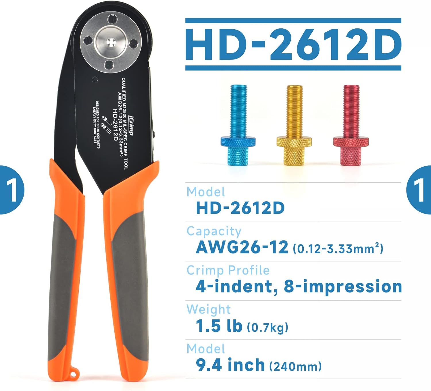 IWISS HD-2612D Deutsch Crimper for DT, DTM, DTP Connectors(12-26AWG), Equivalent to HDT-48-00