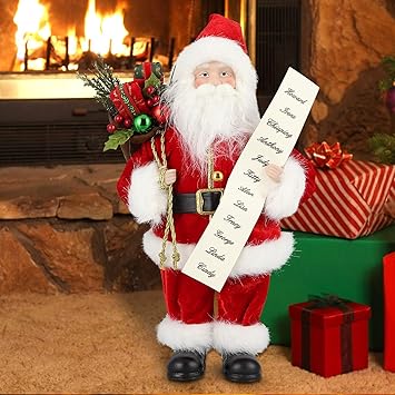 Uten 12" Santa Claus, Christmas Decorations Figurine Figure Decor with List and Gifts Bag for New Year Holiday Party Home Decoration