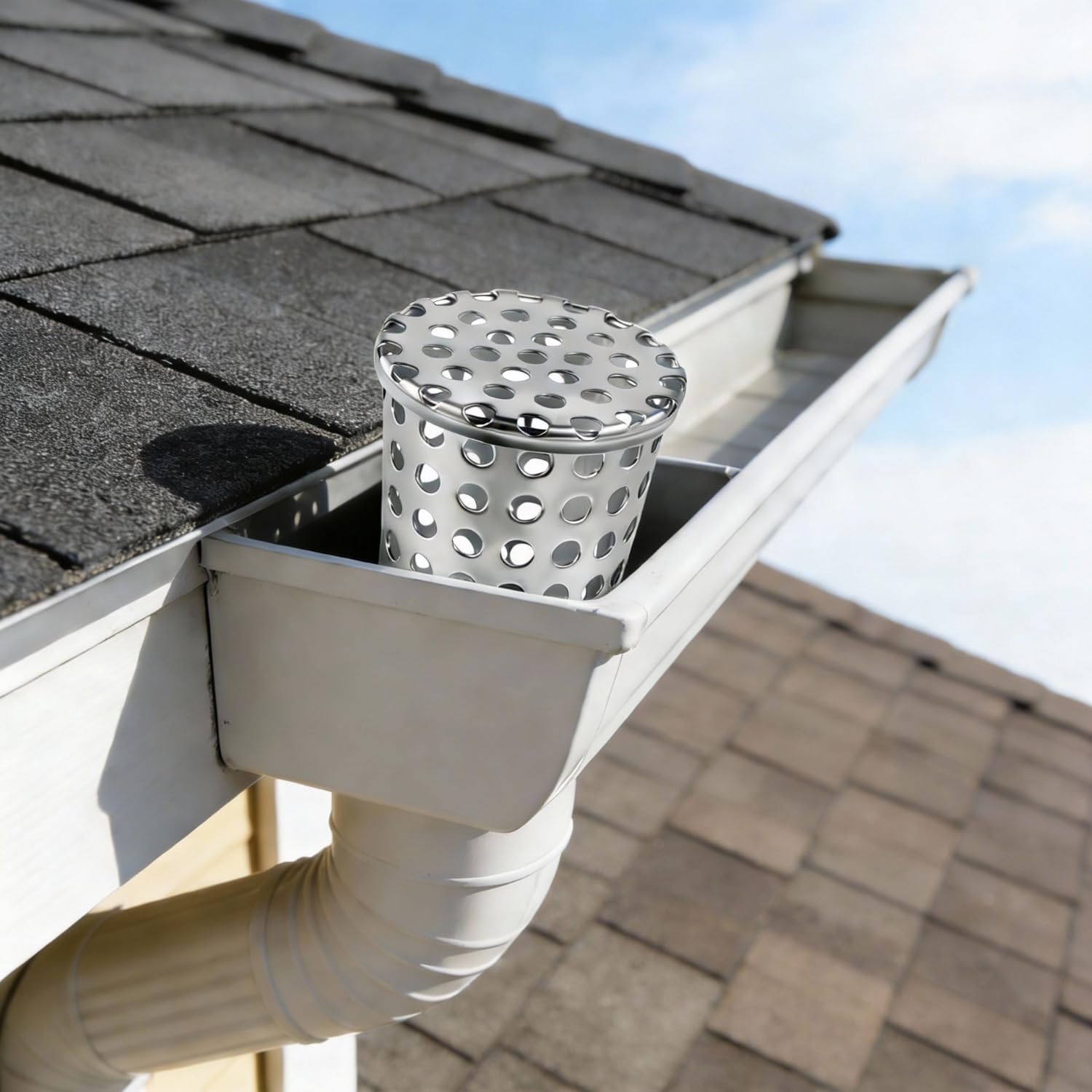 PVC Termination Cap, 304 Stainless Steel 1.6-1.98in Gutter Filter | Rustproof 304 steel mesh blocks debris, leaves & rodents for drain, exhaust and downspout pipes.