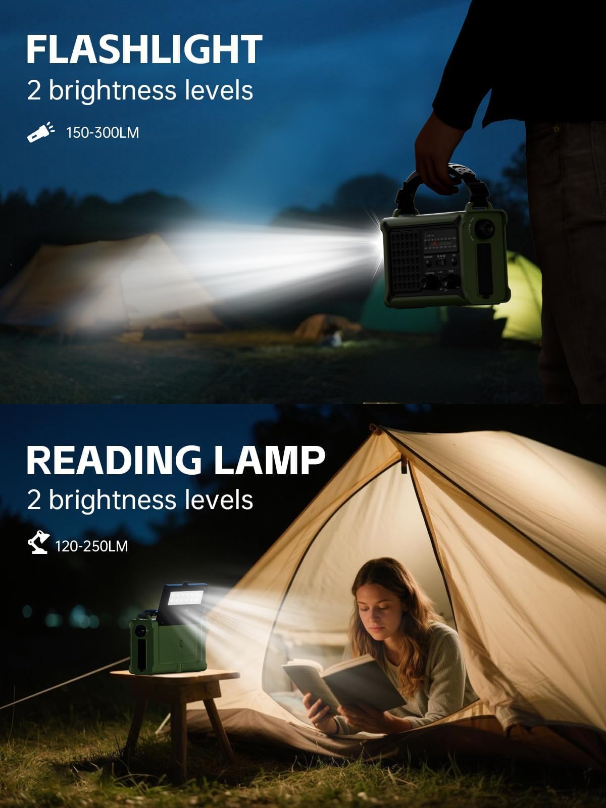 MINORZ 12000mAh Kurbelradio, Tragbares Notfallradio mit Große Solarplane, HiFi Klangqualit, AM/FM, SOS, Taschenlampe & Leselampe, IPX6 Wasserdicht, Ideal für Outdoor Camping Notfall