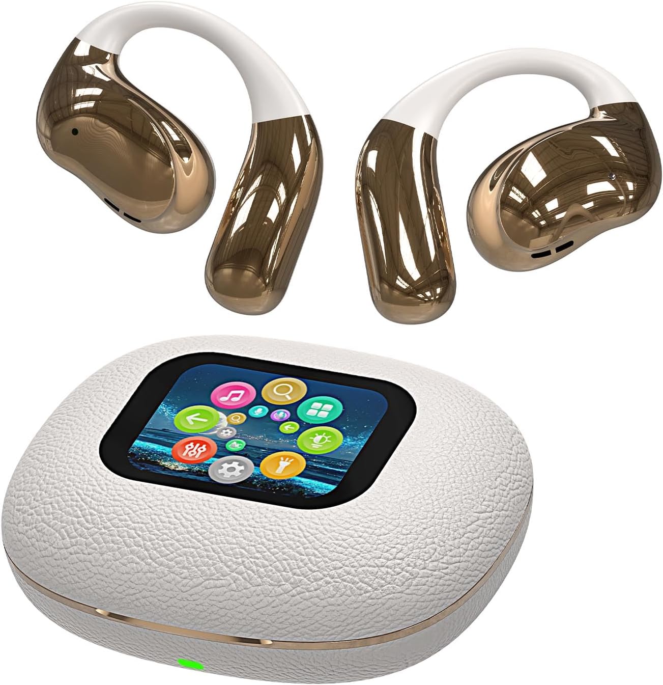 Real Time AI Language Translation Earbuds, 140 Languages Translator Earbuds, Battery & Charging Case, APP Enabled Translator Device for Travel, Business (White+Gold)