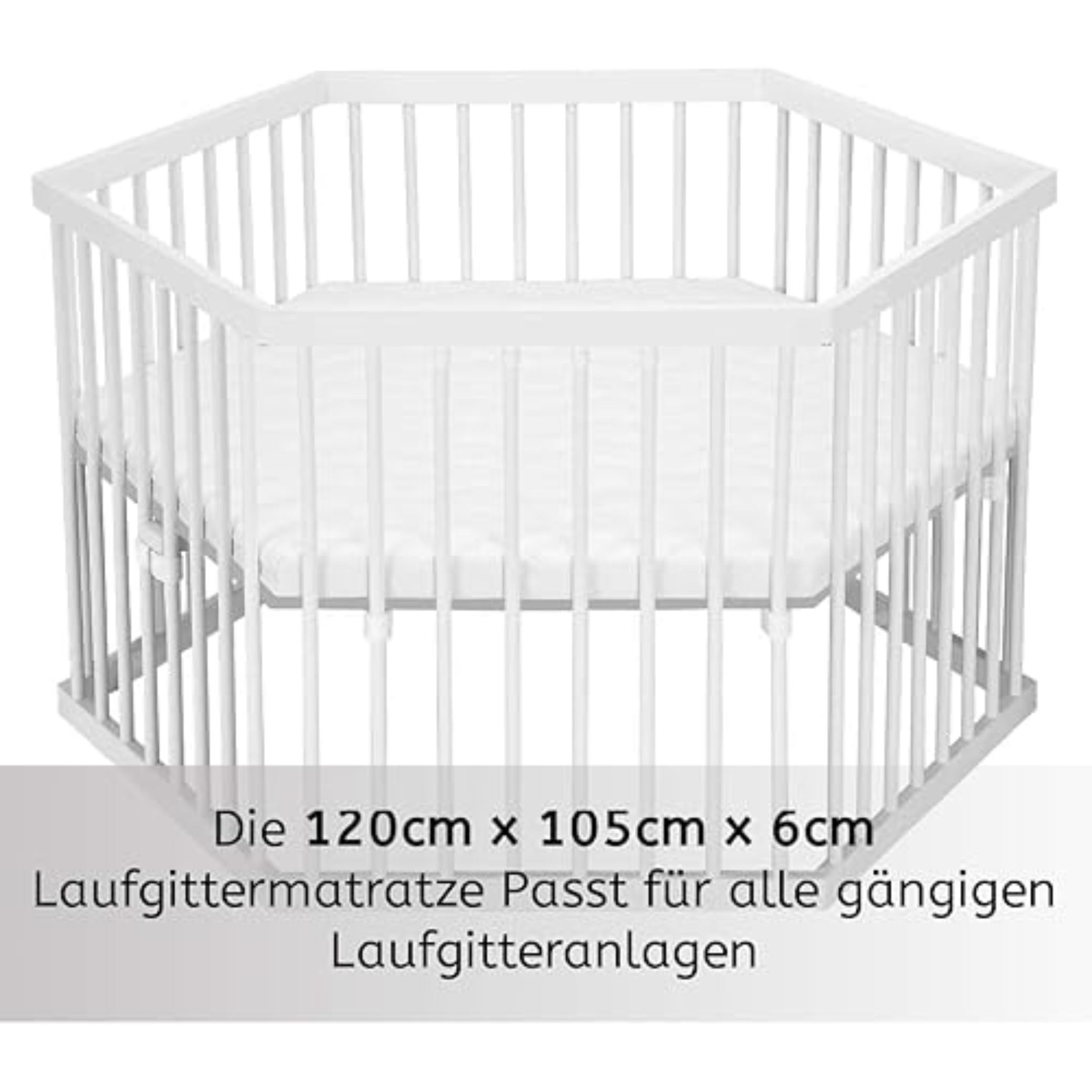 Baby Laufgittermatratze Bäri | Baby Matratze Laufgitter 120x105cm, Dicke 6 cm | 6-eckige Laufstallmatratze Microfaser-Bezug abnehmbar & waschbar | Hochwertige Kaltschaumstoffmatratze