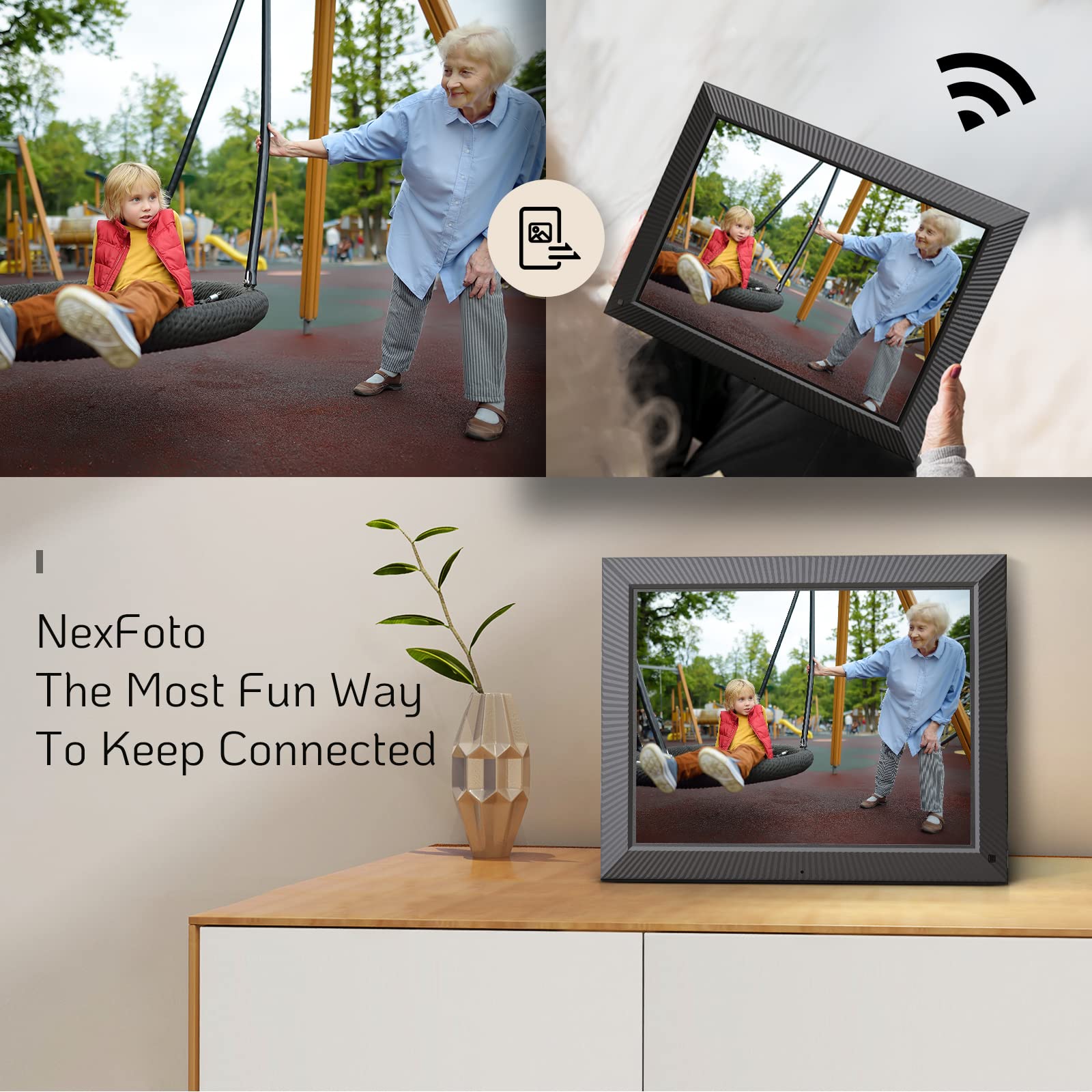 NexFoto Large 16.2 Inch HD Digital Photo Frame 32GB with Remote Control, WiFi Digital Picture Frame with IPS Touch Screen, Easy to Share Photos Video via App, Wall-Mountable, Gift for Grandparents