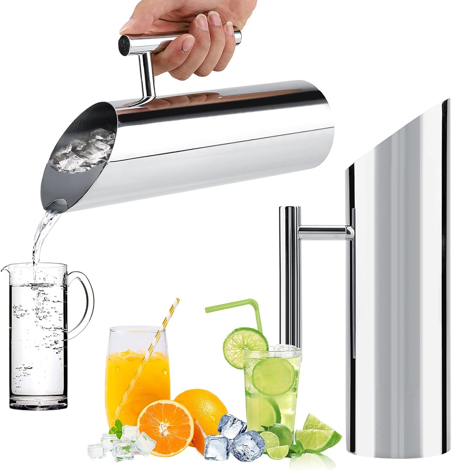 50oz/1.5L Stainless Steel Water Pitcher with Spout Guard, Food Grade Modern Metal Water Jug - Hot/Cold Drink - Heat Insulation Handle Ice Guard Water Pot for Iced/Hot Tea, Fruit Tea, Coffee, Milk