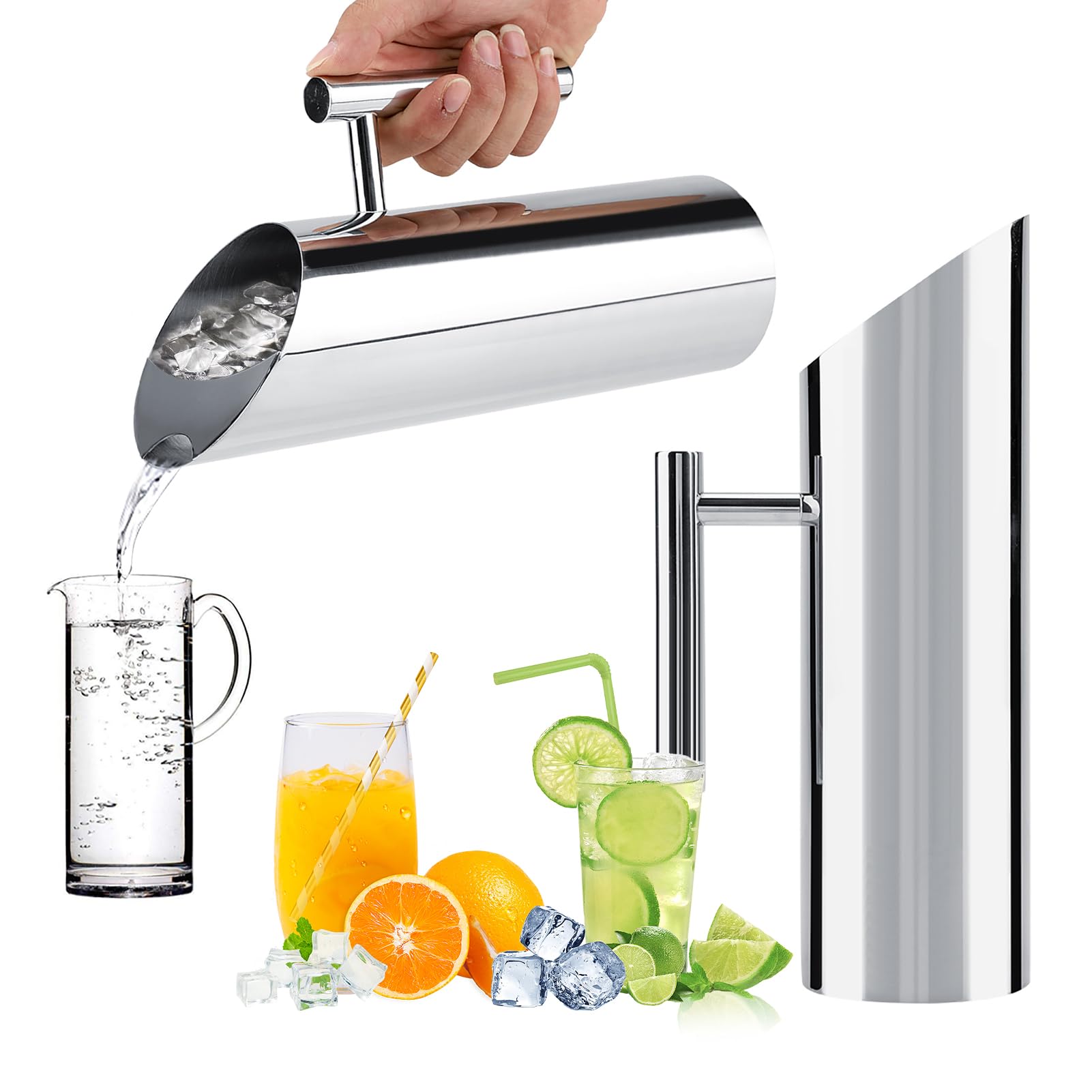 1.5L Stainless Steel Water Pitcher with Spout Guard, Food Grade Modern Metal Water Jug - Hot/Cold Drink - Heat Insulation Handle Ice Guard Water Pot for Iced/Hot Tea, Fruit Tea, Coffee, Milk