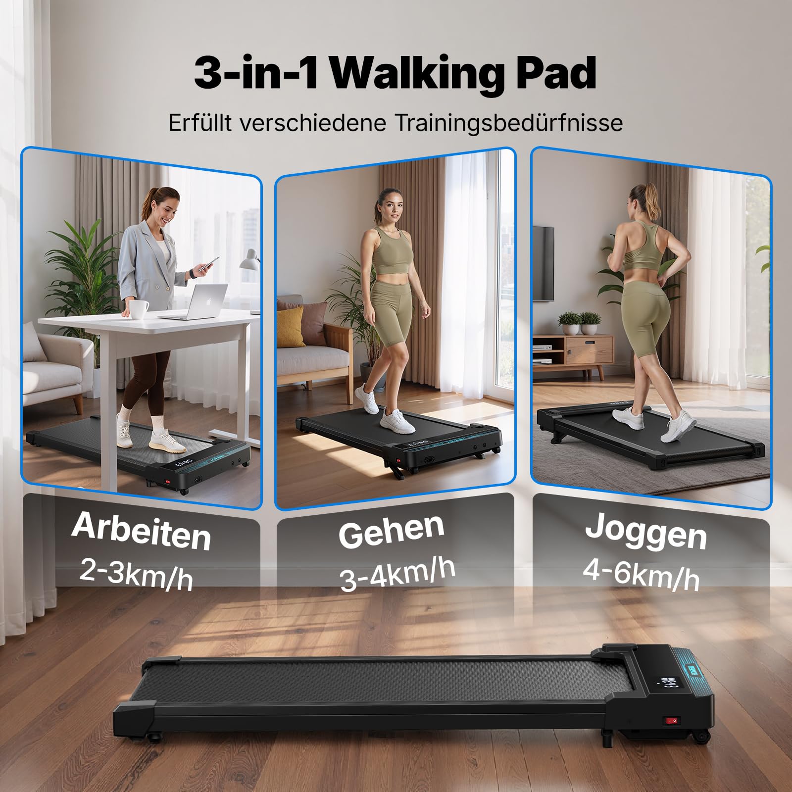 MERACH Walking Pad, 3 in 1 Laufband Für Zuhause, 0%-6% Steigung Laufband Schreibtisch für Zuhause und Büro, 0-12km/h Treadmill, Laufbänder mit Fernbedienung, 45dB Ultra Leise Walking Pad, LED Anzeige