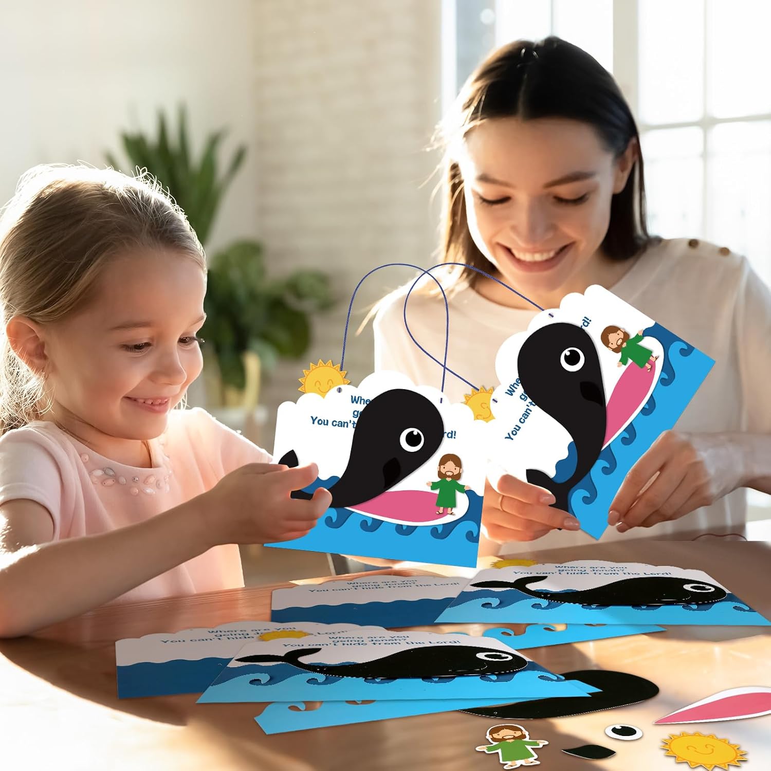 Wenqik 48 Pcs Jonah and The Whale Craft Kit DIY Christian Sunday School Crafts Make Your Own Jonah and The Whale Decorations for Kids Classroom Fun Activities Art Supplies