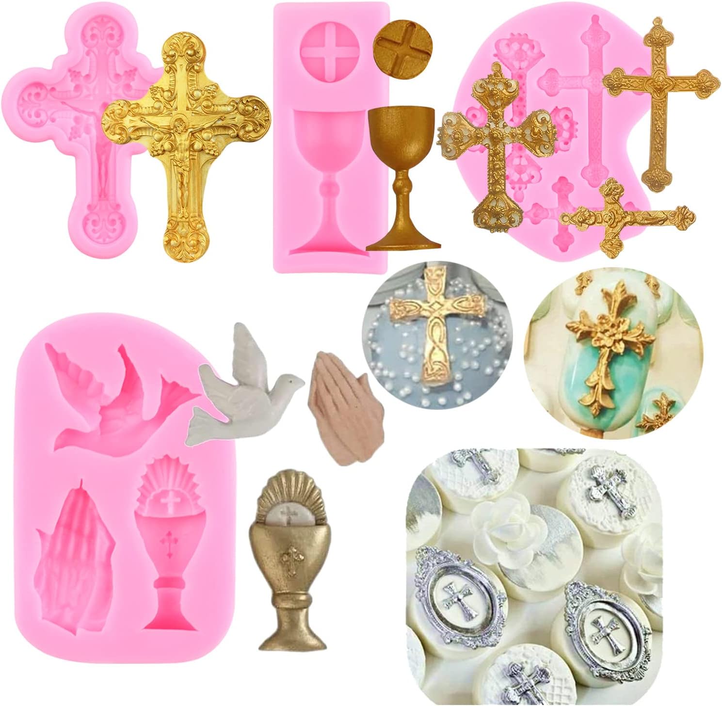 Baptism Cake Decorations Fondant Cross Silicone Molds Set Of 4